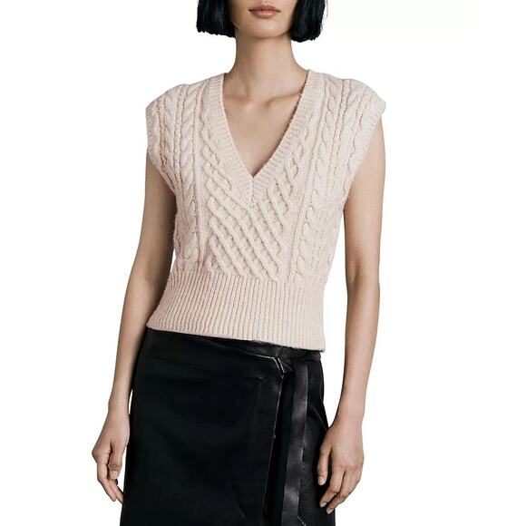RAG & BONE 'Elizabeth' Alpaca Wool Blend Cream Cableknit Sweater Vest SMALL NWOT - Picture 2 of 8